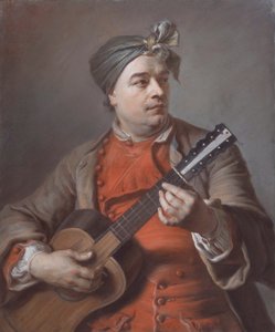 Porträt von Jacques Dumont Le Romain, der Gitarre spielt von Maurice Quentin de La Tour