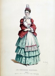 Kostüm von Madelon in dem Stück „Les précieuses ridicules“ von Molière, illustriert von Maurice Sand, 1868 von Maurice Sand