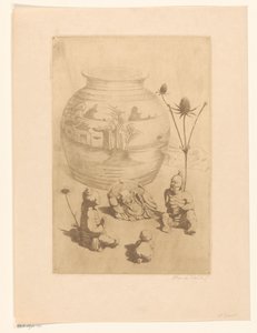 Chinesische Vase mit vier kleinen Figuren