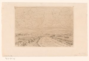 Landweg durch Landschaft mit Hügeln am Horizont