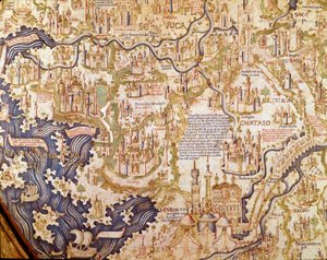 Ansicht von China (Cambaluc, heute Peking). Detail der Weltkarte (Mappamundi) von Bruder Maurus Camaldolese, 1459 von Mauro Fra