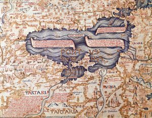 Ansicht des Schwarzen Meeres (Detail) der Weltkarte (Mappamundi) von Bruder Maurus (Mauro) Camaldolese 1459, Biblioteca Marciana, Venedig von Mauro Fra