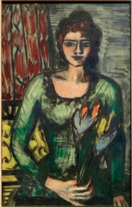 Bildnis Quappi im grünen Jumper von Max Beckmann