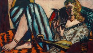 Frau mit rotem Hahn