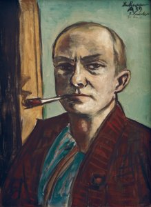 Selbstbildnis auf Grün mit grünem Hemd von Max Beckmann
