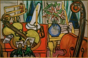 Stilleben mit Cello und Bassgeige von Max Beckmann