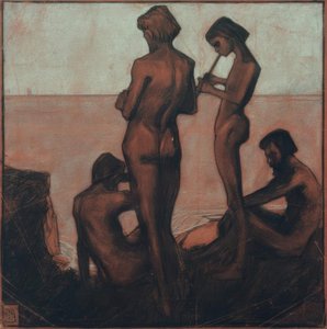Vier junge Männer am Meer von Max Beckmann