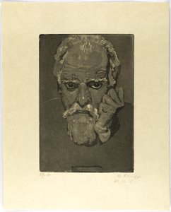 Selbstporträt mit Faust am Gesicht