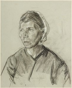 Brustbild einer älteren Frau mit Haube von Max Liebermann