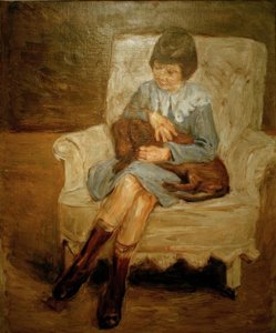 Die Enkelin Liebermanns mit Dackel auf dem Schoß von Max Liebermann