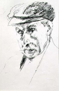 Porträt eines Mannes mit Mütze, möglicherweise Selbstporträt, nach 1923 von Max Liebermann