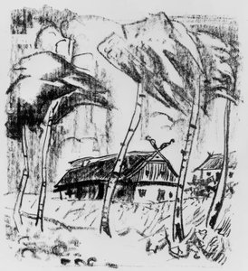 Gehöft hinter Birken von Max Pechstein