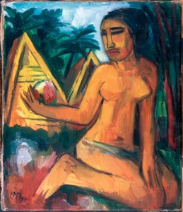 Kniendes Mädchen auf den Palauinseln von Max Pechstein