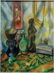 Stillleben mit Vase, maurischer Kanne und Holzfigur von Max Pechstein