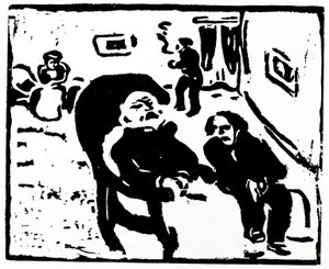 Holzschnitt, der Menschen in einem Loungebereich darstellt von Max Pechstein