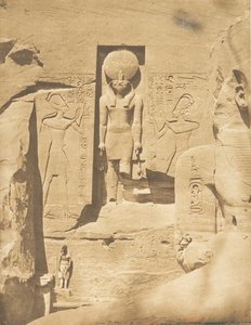 Dekoration des Eingangs zum großen Spéos von Abousembil Le Dieu Phré empfängt die Opfergaben, März 1850
