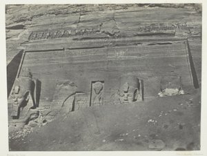 Ibsamboul, Allgemeine Ansicht des großen Spéos von Phrè; Nubien, Tafel 102 aus dem Album "Egypte, Nubie, Palestine et Syrie" (1852) von Maxime Du Camp