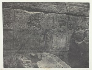 Palast von Karnak, Außenskulpturen des Granitheiligtums, Theben, 1849-51, gedruckt 1852 von Maxime Du Camp