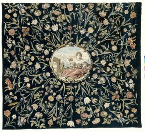 Tischdecke mit der Personifikation von Flora und einem Blumenmuster von Maximiliaan van der Gucht (possibly)