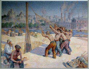 Pfahlrammer am Quai de la Seine in Billancourt von Maximilien Luce