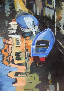 Blaue Boote Kanalreflexionen von Maxine Shore