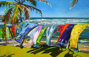 Bunte Strandwäschleine