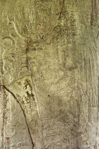Detail der Stela 9, die Ajb’alun Haab’tal Wat’ul K’atel darstellt, Terminal Classic König aus Ceibal, Guatemala, zur Erinnerung an das Ende des 9. Katun im Jahr 849 n. Chr. (Detail) von Mayan