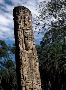 Detail der Stele F auf dem großen Platz (Detail) von Mayan