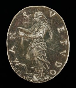 Sanftmut, die auf einer Schlange steht [Rückseite] von Medallist T.R.