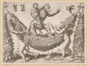 Putti verspotten einen Affen Tapisserien des Papstes (Serientitel)
