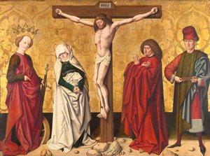 Christus am Kreuz zwischen den hll. Maria und Johannes, Katharina und Sebastian von Meister von Großgmain