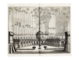 Feuerwerk anlässlich der Hochzeit von Leopold I. und Margarete Theresia von Spanien in Wien, Dezember 1666 von Melchior Küsel
