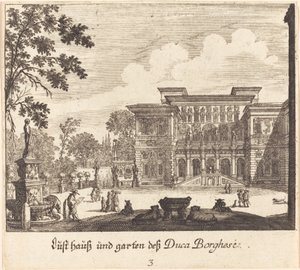 Borghese-Palast und Gärten von Melchior Küsel after Johann Wilhelm Baur