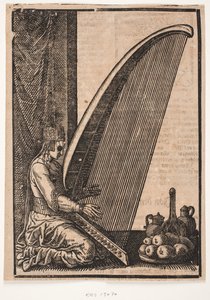 Weibliche Harfenspielerin von Melchior Lorck