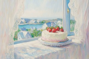 Erdbeerkuchen Sommerblick von Melloi Art Prints