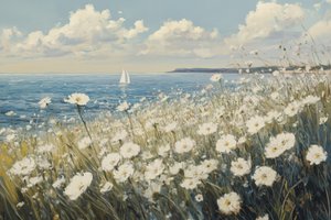 Weiße Blumen an der Segelbootküste