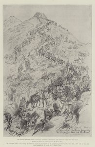 Der indische Grenzaufstand, Gebirgsbatterien steigen den Sempagha-Pass in das Tirah hinab