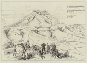 Der Transvaal-Krieg, Skizzenplan der Schlacht von Majuba Hill, gesehen vom Hügel über dem Mount Prospect Camp
