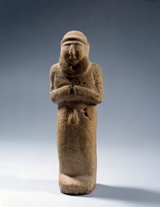 Mesopotamien: Kalksteinstatue eines nackten Priesterkönigs von Mesopotamian School