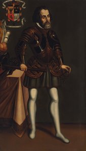 Porträt von Hernan Cortes von Mexican School