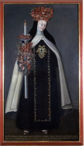 Schwester Maria Barbara de St. Joseph mit Blumen gekrönt, Convento de las Carmelitas, Puebla, Mexiko