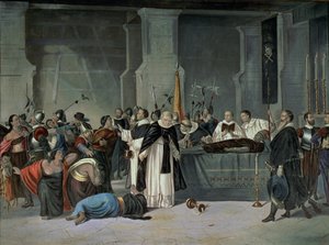 Das Begräbnis des Inka Atahualpa in der Stadt Cajamarca, anwesend Francisco Pizarro (ca. 1475-1541)