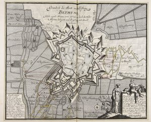 Grundriss der Stadt und Festung Bethune, solche wurde Ao. 1710 vom 14. Juli an durch die Hohe Alliierten belagert und am 30. Aug. mit Accord erobert / Ingenieur Meyer ad vivum delineavit. von Meyer