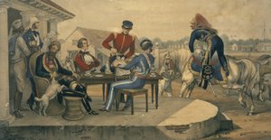 Eine Kaffeeparty an einer Militärstation in Indien (ca. 1850) von Michael Hanhart