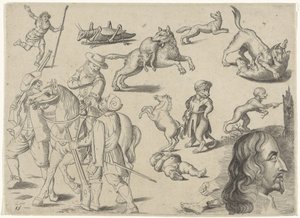 Studienblatt mit Zeichenbeispielen: Figuren und Tiere von Michael Snijders