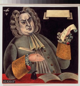 Porträt des Komponisten Johann Sebastian Bach (1685-1750). Werk von Mikhail Mikhailovich Shemiakin (Michel Chemiakin) (geb. 1943), Aquarell und Tinte auf Papier. Russische Kunst, 20. Jahrhundert, moderne Kunst. Staatliche Kunstgalerie, Lwiw (Lemberg oder L von Michail Fyodorovich Shemyakin