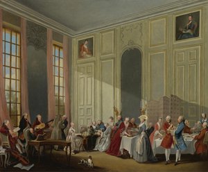 Mozart gibt ein Konzert im Salon des Quatre-Glaces im Palais du Temple am Hof des Prinzen