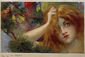Rothaarige Frau schaut besorgt, hält ihren Kopf - Chromo. von Simondy