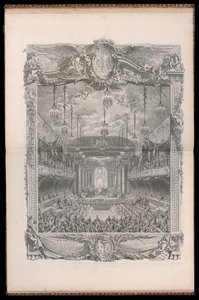 Dekoration des Theatersaals, gebaut im überdachten Reitplatz des großen Marstalls in Versailles, für die Aufführung der Prinzessin von Navarra Komödie Ballett, gegeben anlässlich der Hochzeit von Louis Dauphin von Frankreich mit Marie Thérèse Infantin von 