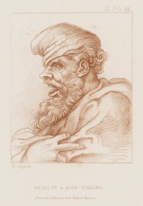 Kopf eines singenden Mannes (Radierung) von Michelangelo (after) Buonarroti